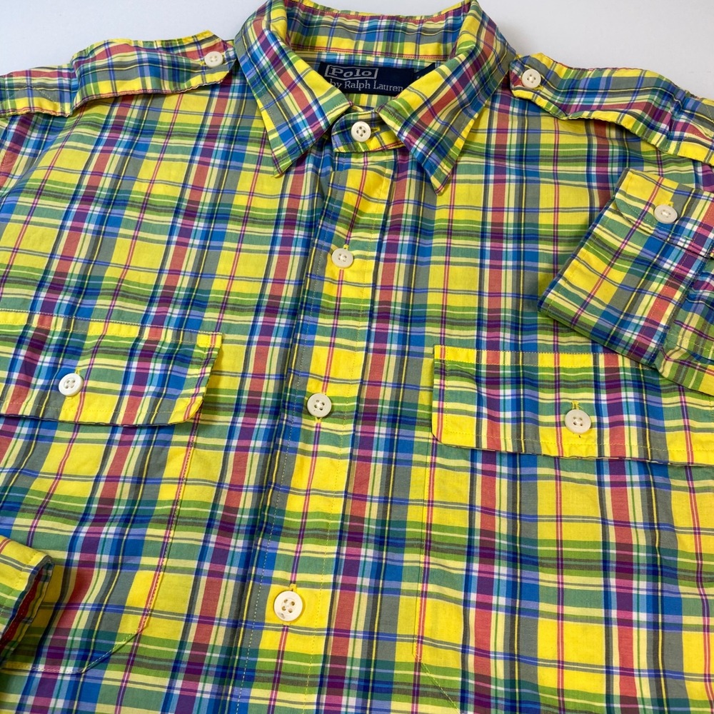 Polo‎ Ralph Lauren Men's Medium Tartan Plaid Button Down Shirt Multi Color Camp